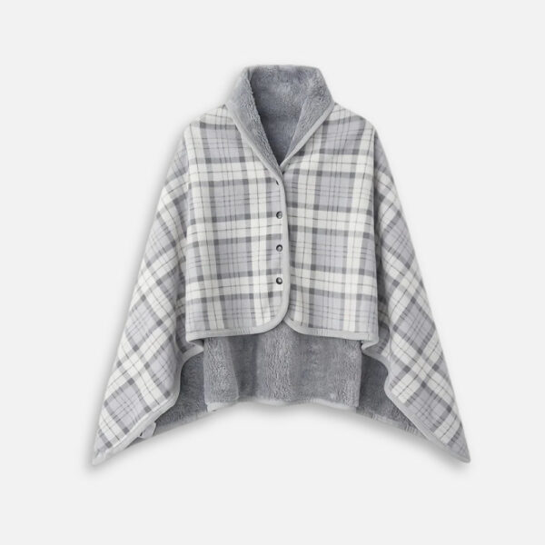 cape poncho à carreaux gris