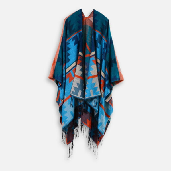 poncho bleu avec motifs mexicains