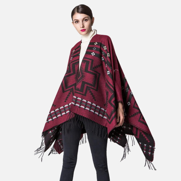 cape poncho rouge motifs mexicains