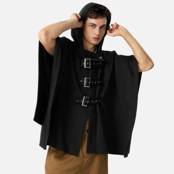 poncho ceinture homme noir
