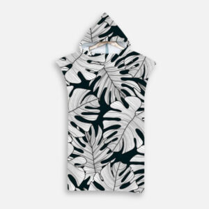 poncho de bain feuilles noir et blanc
