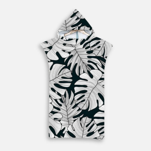 poncho de bain feuilles noir et blanc