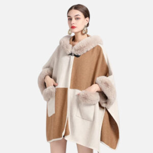 poncho femme avec fourrure