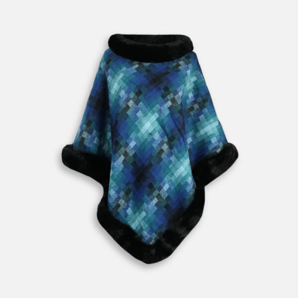 poncho fourrure bleu chic