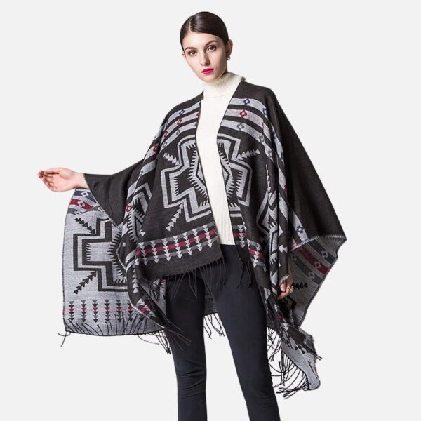 Poncho Noir Croix Mexicaine