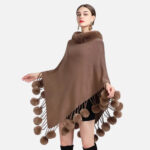 poncho col fourrure femme