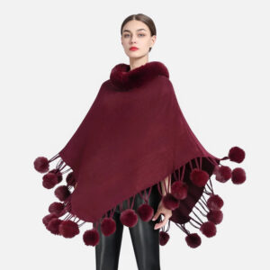 poncho femme pompon