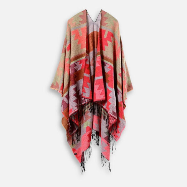 Poncho Rouge Motifs Péruviens
