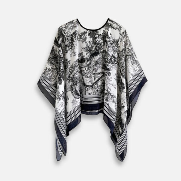 poncho léger femme noir et blanc