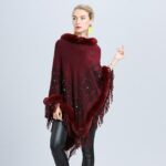 poncho à franges et fourrure