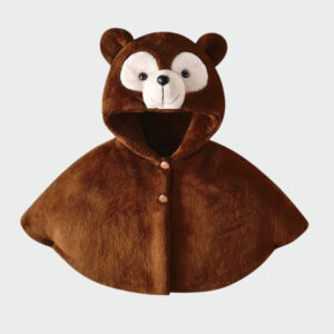 poncho bébé ours en coton marron avec capuche