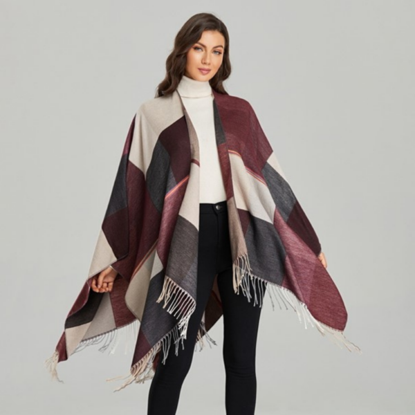Poncho Bordeaux élégant
