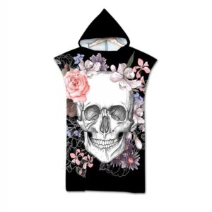 Poncho de Plage Tête de Mort avec motifs floraux