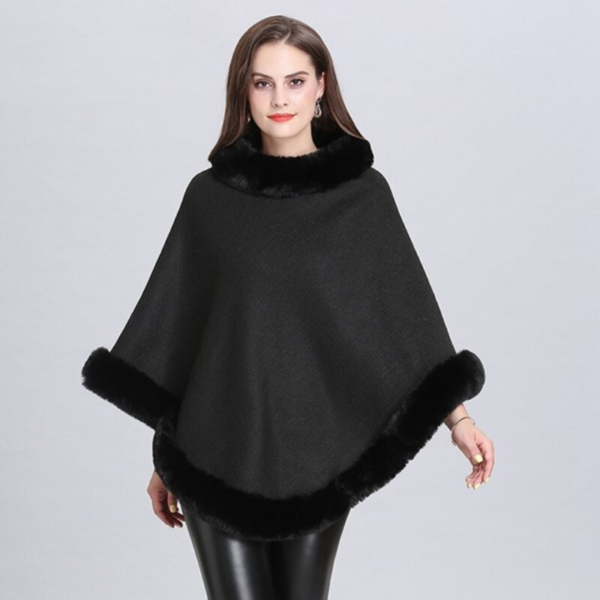 Poncho Femme avec col en fourrure
