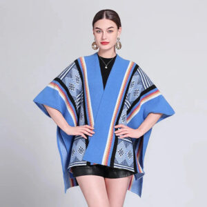 Poncho Femme Coloré bleu