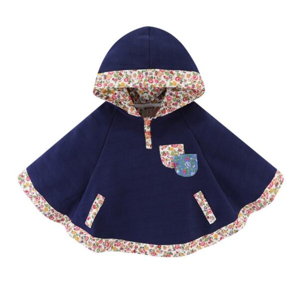 Poncho Fille bleu marine à fleurs