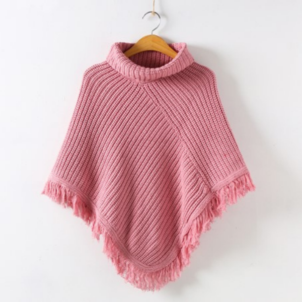 poncho fille tricot rose