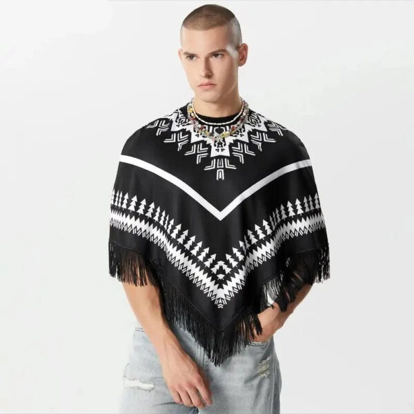 poncho homme franges mode