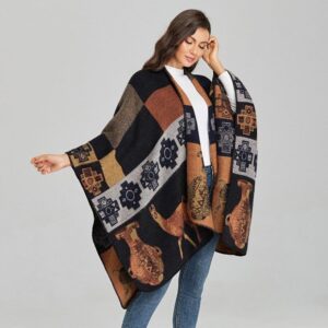 poncho marron femme