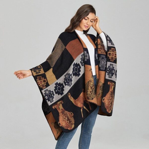 poncho marron femme