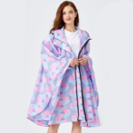 Poncho imperméable à motifs roses et violets