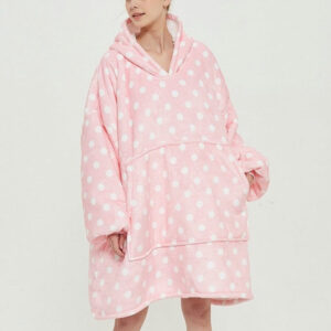 Poncho polaire rose à pois blancs