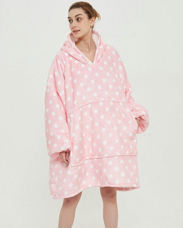 Poncho polaire rose à pois blancs
